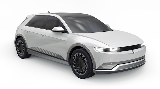 Ultra progresywny elektryczny SUV w wersji hatchback dla ludzi, którzy kochają technologię Biały samochód na białym tle ilustracja 3d