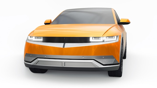 Ultra progresywny elektryczny SUV w wersji hatchback dla ludzi, którzy kochają technologię Pomarańczowy samochód na białym tle ilustracji 3d