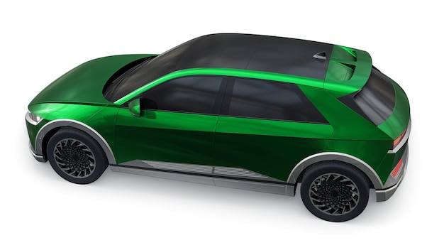 Ultra progresywny elektryczny SUV w wersji hatchback dla ludzi, którzy kochają technologię Zielony samochód na białym tle ilustracji 3d