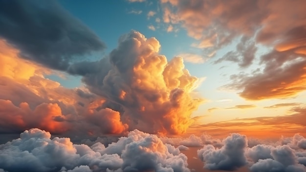 ultra realistyczne dramatyczne niebo o zachodzie słońca z puszystymi chmurami
