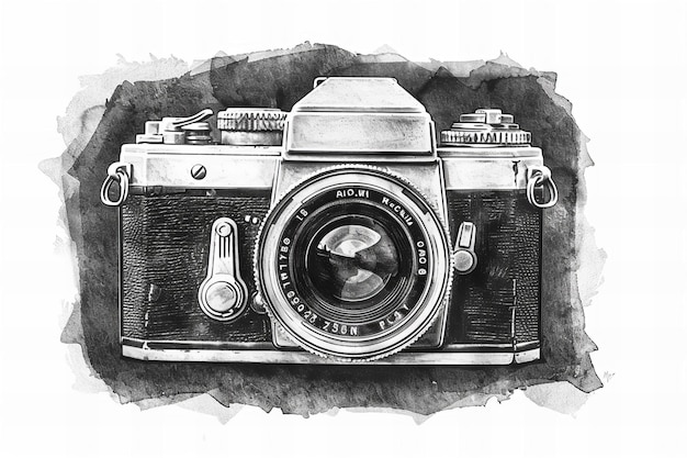 Ultra realistyczny akwarel Czarno-biały klip ze starego aparatu w stylu vintage