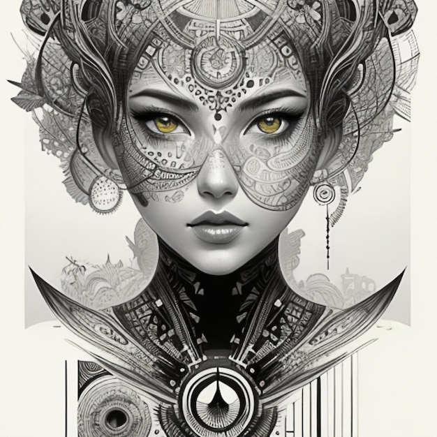 Ultra szczegółowy artystyczny abstrakcyjny minimalistyczny geometryczny plakat pięknej kobiety