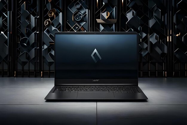Zdjęcie ultralekki cienki czarny laptop prezentacja produktu wysokiej technologii