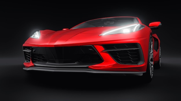 Ultranowoczesny czerwony super sportowy samochód z układem midengine na czarnym tle ilustracji 3d