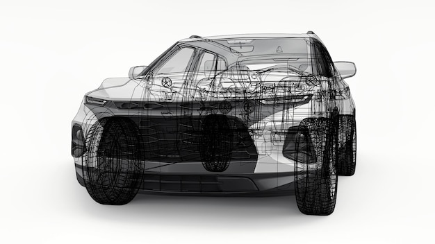 Ultranowoczesny SUV z chwytliwym, wyrazistym designem dla młodych ludzi i rodzin ilustracja 3d.