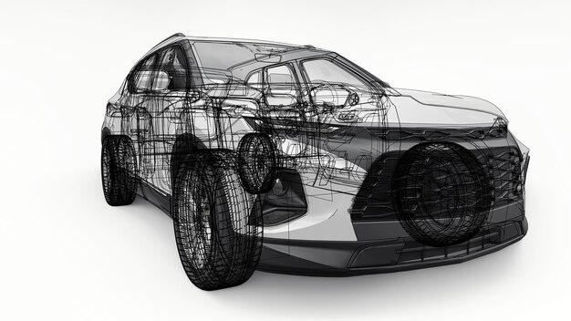 Ultranowoczesny SUV z chwytliwym, wyrazistym designem dla młodych ludzi i rodzin ilustracja 3d.