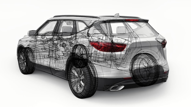 Zdjęcie ultranowoczesny suv z chwytliwym, wyrazistym designem dla młodych ludzi i rodzin ilustracja 3d.