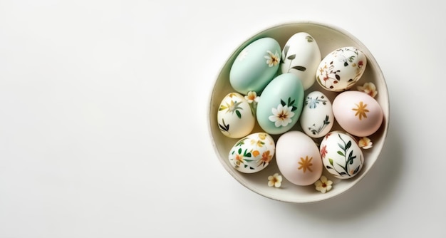 Umiejętna kolekcja pomalowanych jaj w misce