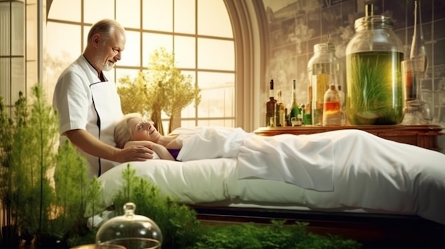 Zdjęcie umiejętność odmłodzenia - mistrzostwo masażu terapeutycznego przy łóżku energicznego mężczyzny