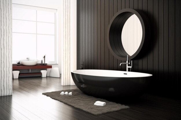 Umywalka i łazienka w ciemnym nowoczesnym stylu z Generative AI