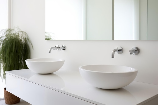 Umywalki minimalistyczna łazienka elegancka Bateria stołowa Generuj Ai