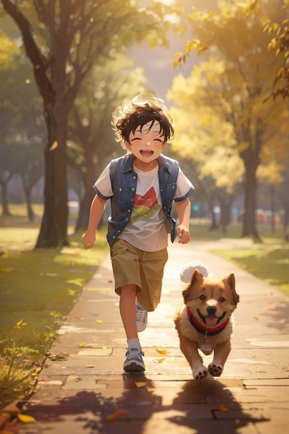 Un chico corriendo con su perro (Chicko biegnący z psem)