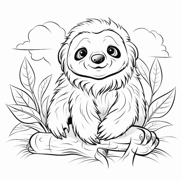 Unau Linnaeuss TwoToed Slothcute sztuka urok ładna książka do malowania kawaii line art