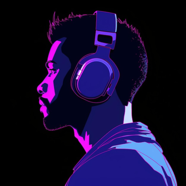 une silhouette verte de la tte d'un homme noir de profil avec des casque Spotify qui coute