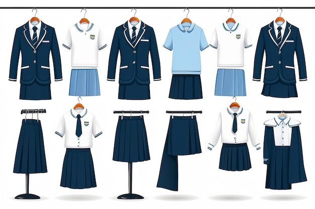 Zdjęcie uniformy szkolne dla dzieci i nastolatków na wieszakach.