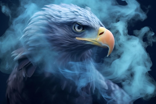 Unikalna grafika cyfrowa Majestic Eagle Bird in Blue Smoke America Theme Generative AI