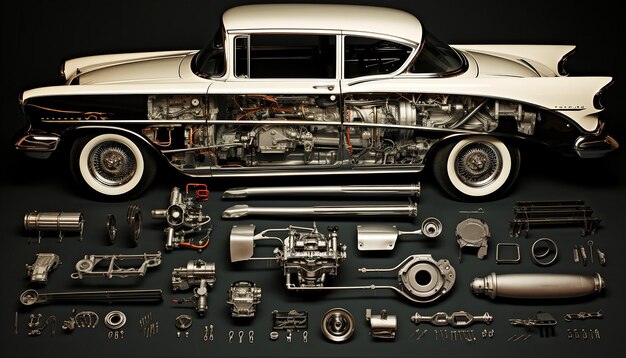 Zdjęcie unikalne części nadwozia klasycznego samochodu, każda część