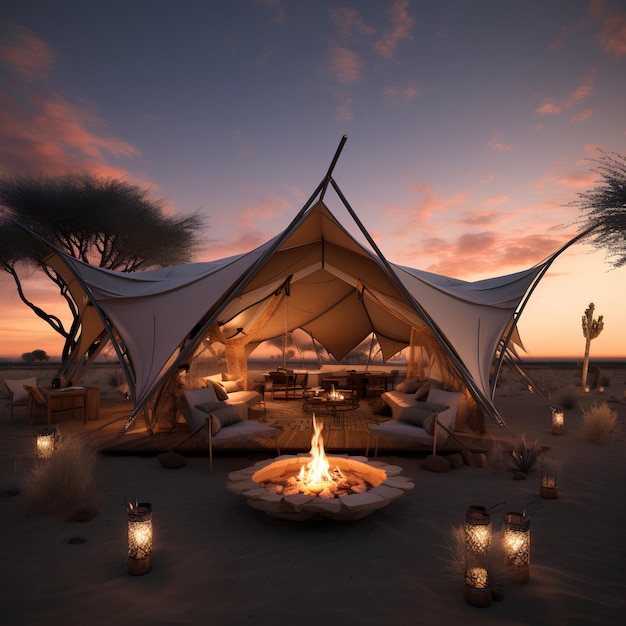 Unikalny namiot na pustyni w nowoczesnym stylu