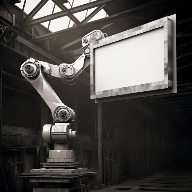Zdjęcie unikalny ramowy robot przemysłowy z pustym znakiem