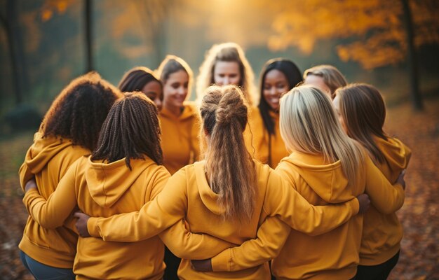 Zdjęcie unison i osiągnięcia koncepcja pracy zespołowej i szczęścia w treningu grupowym