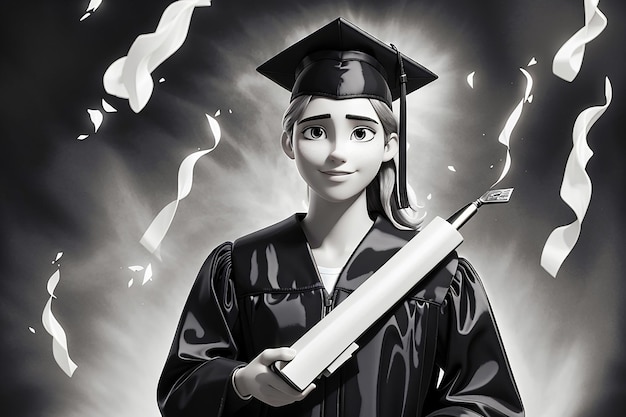 Uniwersytet rysowania atramentem absolwent z dyplomem sztuki czarno-białej