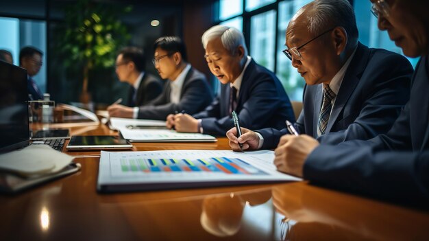 Unlocking Financial Insights Azjatyccy doradcy biznesowi spotykają się w celu analizy i strategizacji w dy