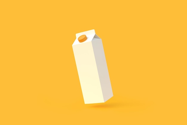Upadka opakowania kartonowego mleka na żółtym tle Koncepcja produktów mlecznych Mockup szablon renderowanie 3D