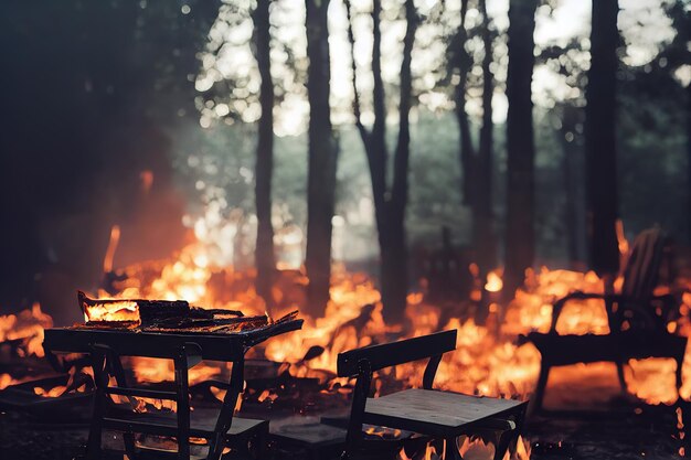 Upadłe kłody płoną w pożarze w Kalifornii