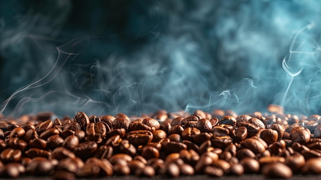 Upalone ziarna kawy z banerem dymnym Koncepcja tła