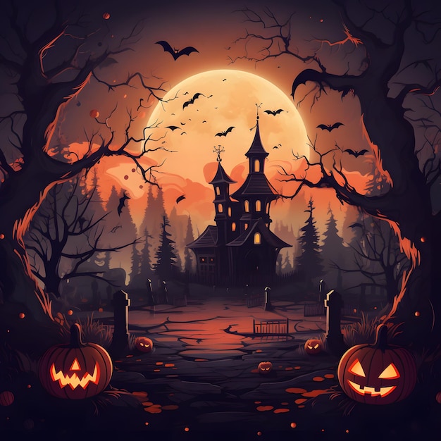 upiorny tło dyni halloween z elementami halloween