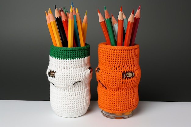 Uporządkowany pojemnik na ołówki Trio z trzema kolorowymi ołówkami