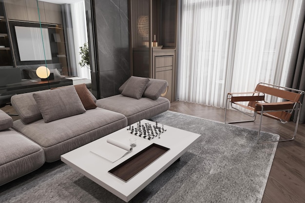 Uproszczony nowoczesny salon z subtelną elegancją