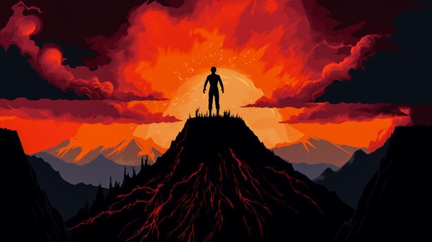 Zdjęcie uproszczony rysunek końca świata za czerwonym martwym słońcem prosty gradient kolorów ilustracja wektorowa