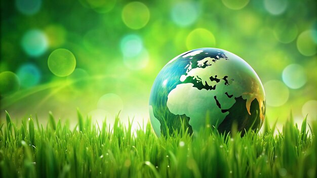 Uratuj świat, uratuj środowisko, świat jest w trawie na zielonym tle.