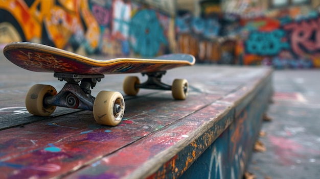 Zdjęcie urban graffiti i grafika na deskorolce reprezentują ekscytację skateparku