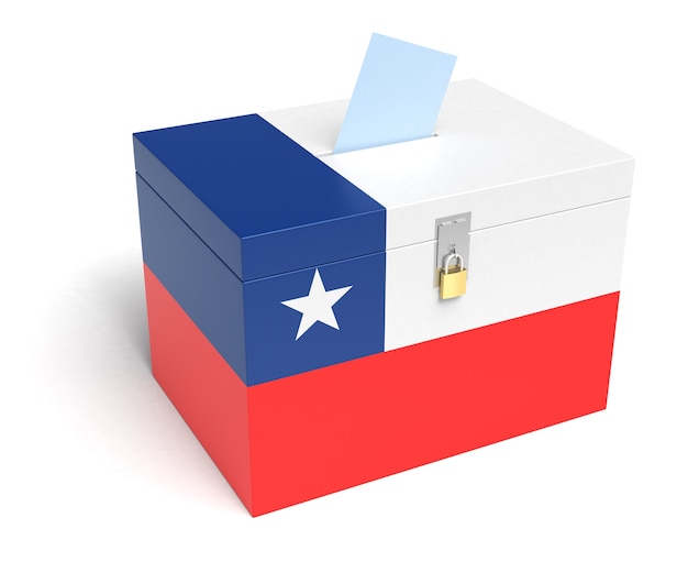 Urna wyborcza flaga Chile. Na białym tle. Renderowanie 3D.