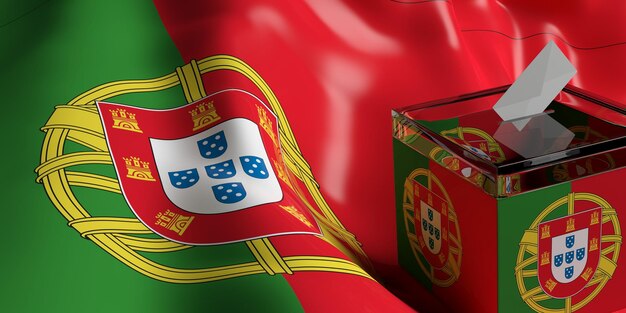 Urna wyborcza na ilustracji 3d tła flagi Portugalii