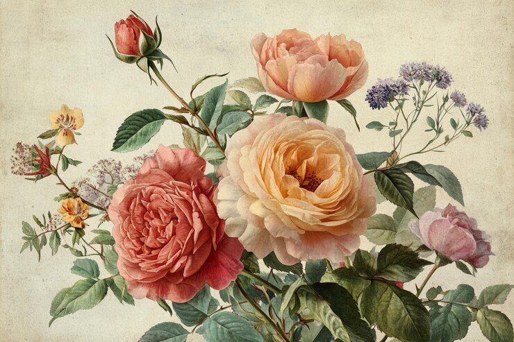 Zdjęcie urocza aranżacja z zestawem starożytnych ilustracji botanicznych ai photo