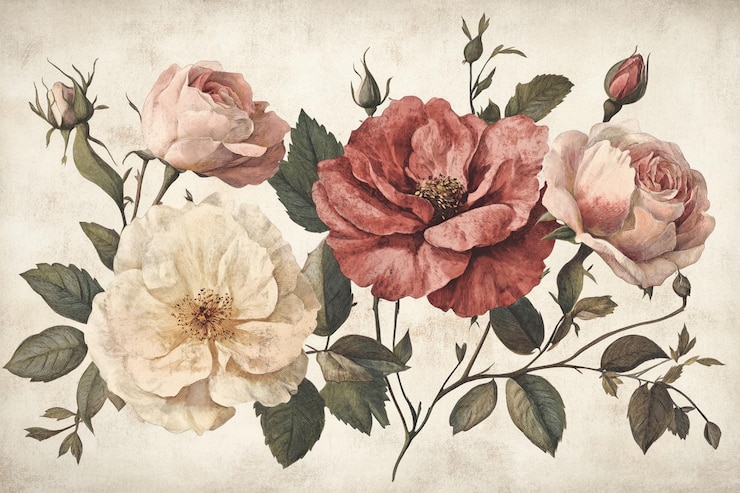 Zdjęcie urocza aranżacja z zestawem starożytnych ilustracji botanicznych ai photo