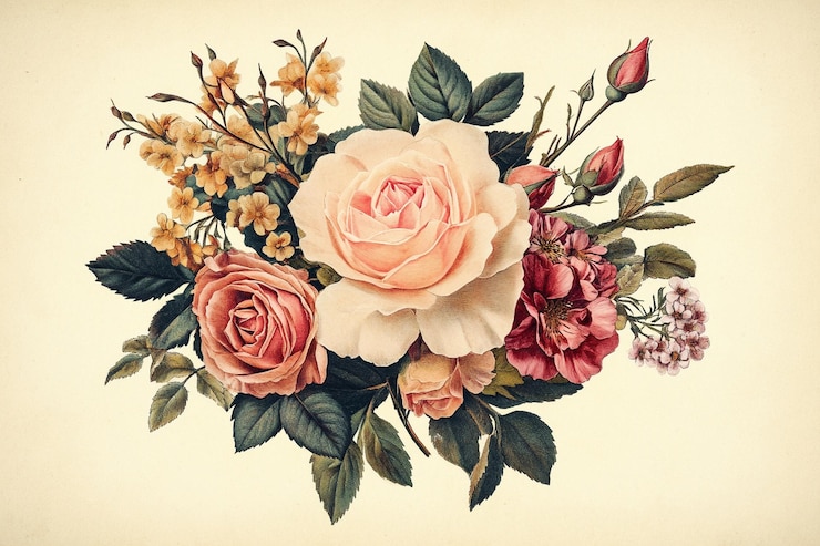 Zdjęcie urocza aranżacja z zestawem starożytnych ilustracji botanicznych ai photo