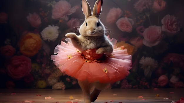 Zdjęcie urocza balerina króliczka w tutu generative ai