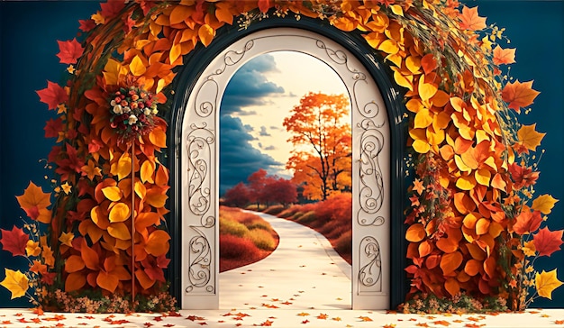 Urocza brama z jesienną estetyczną tapetą