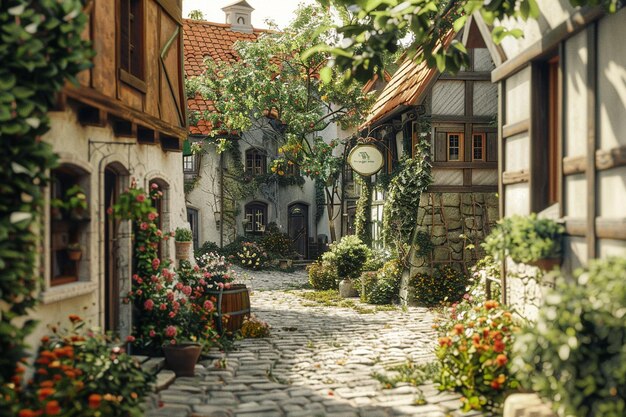 Urocza europejska wioska z wąskimi uliczkami