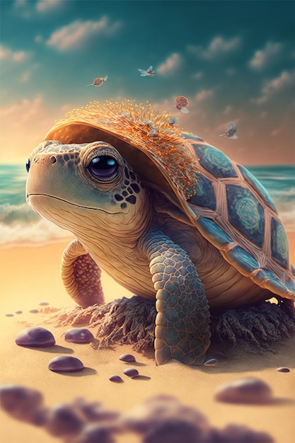 urocza i urocza ilustracja, malarstwo, fotografia sztuki żółwia