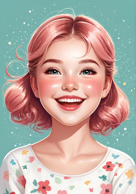 urocza ilustracja nieczystej dziewczyny z różowymi policzkami i błyszczącymi oczami