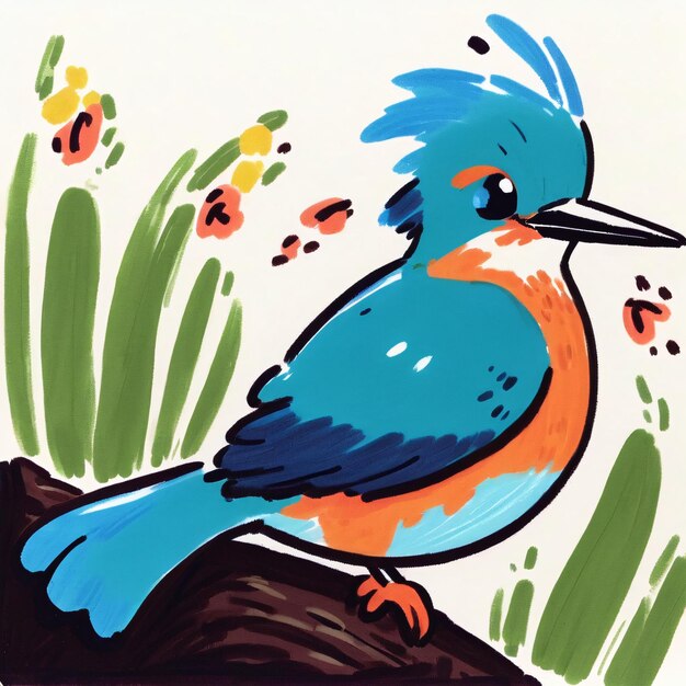 Zdjęcie urocza ilustracja wektorowa zwierząt rysunek dziecka kingfisher