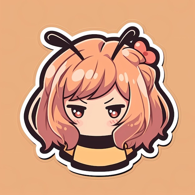 Urocza Kawaii ilustrowana Chibi Anime Girl Vector Art Naklejka z pogrubioną linią i ładną ładną