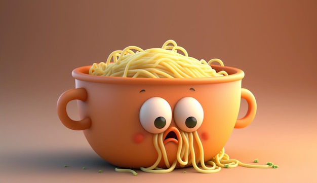 Urocza kreskówka miska spaghetti Generative AI