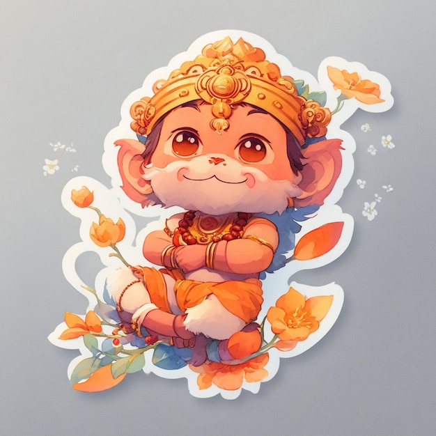 Urocza naklejka Pana Hanumana z kwiatami
