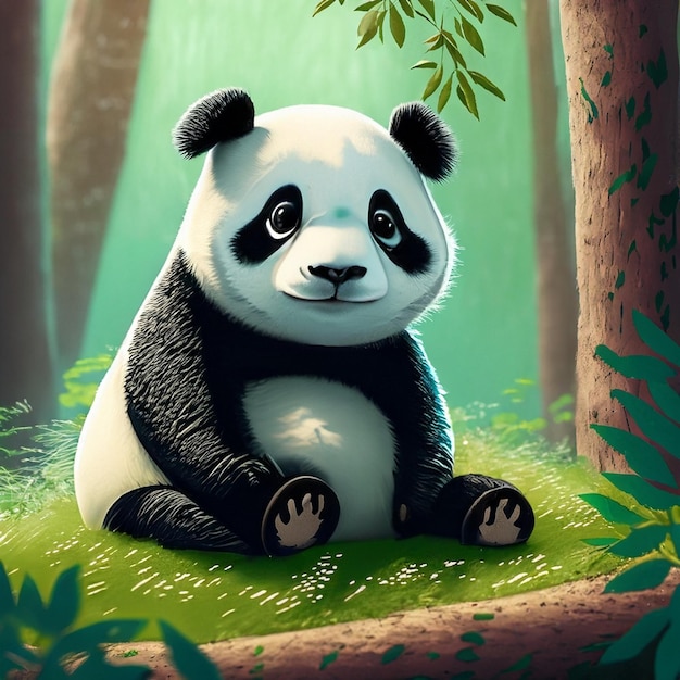 Urocza panda w zielonym lesie i naturalnej atmosferze Ma gałęzie w dłoni